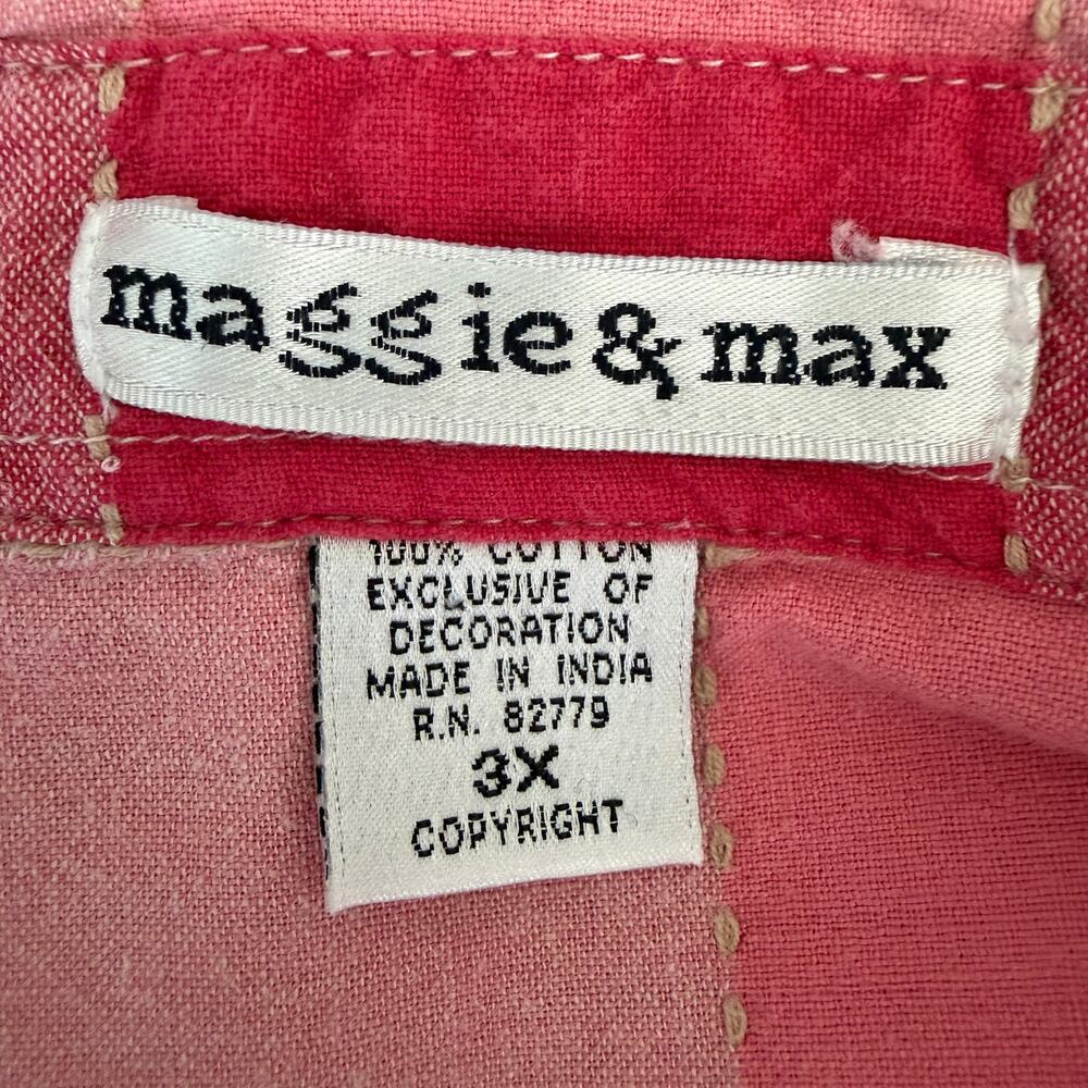 Vintage MAGGIE MAX Top Pink Plaid Button Front Cotton Embroidery Womens 3X - Picture 8 of 10